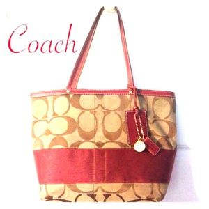 Coach Reversible Red Stripe Signature Tote